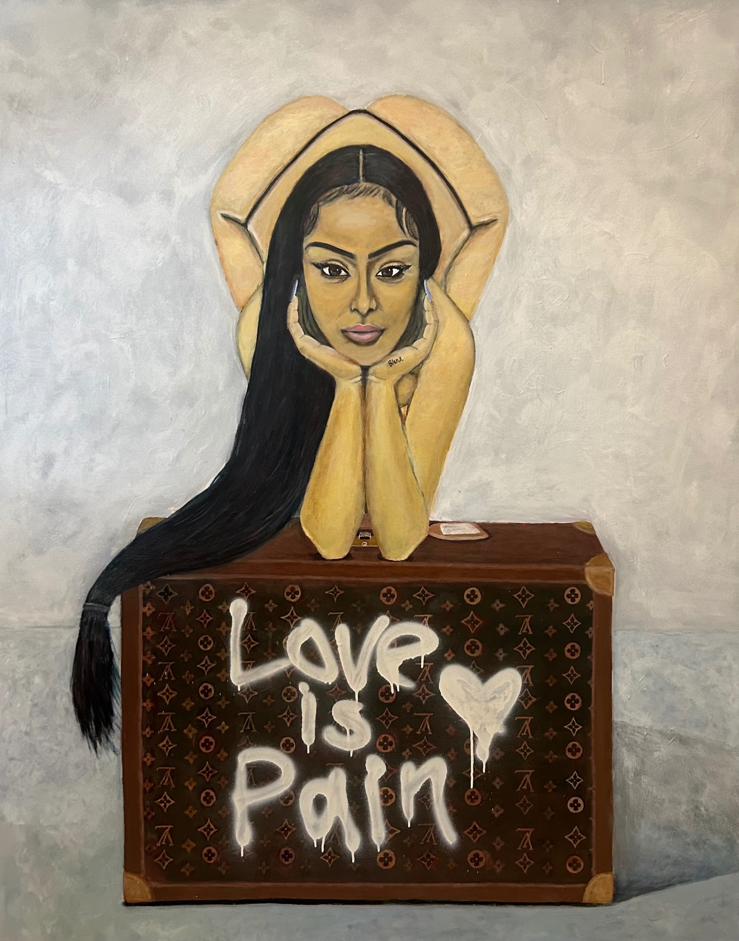 Love Is Pain — Oil and spray paint on canvas by Blank